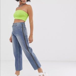 Asos Denim Recycled Florence Straight Leg Jeans Aged Vintage Wash Side Zip UK 28